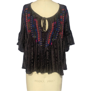 Ecote Black Blouse with Colorful Embroidery Women’s Medium